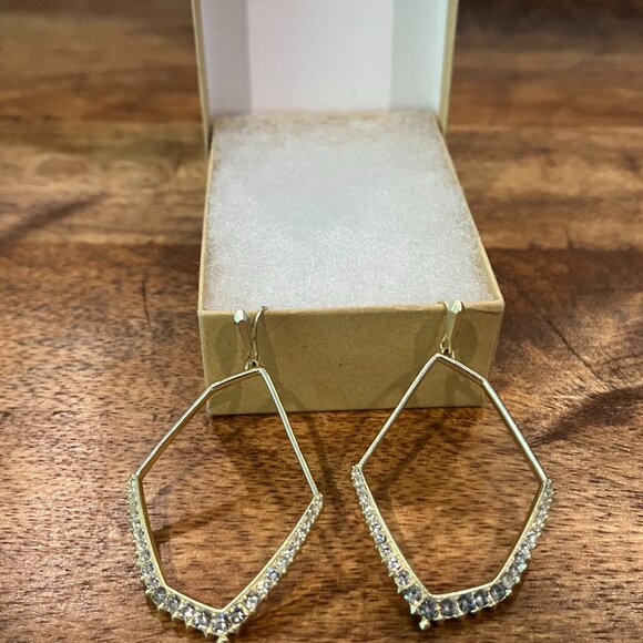 Kendra Scott Open Frame Drop Nell Earrings, Hoop French Wire CZ Yellow Gold Tone - Picture 7 of 7